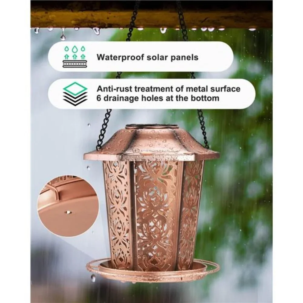 Solar Bird Feeders for Outdoors Hanging - Premium Grade Metal Bird Feeder